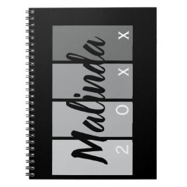 Caderno Espiral Design de Nome de Script Moderno - Mínimo Preto e 