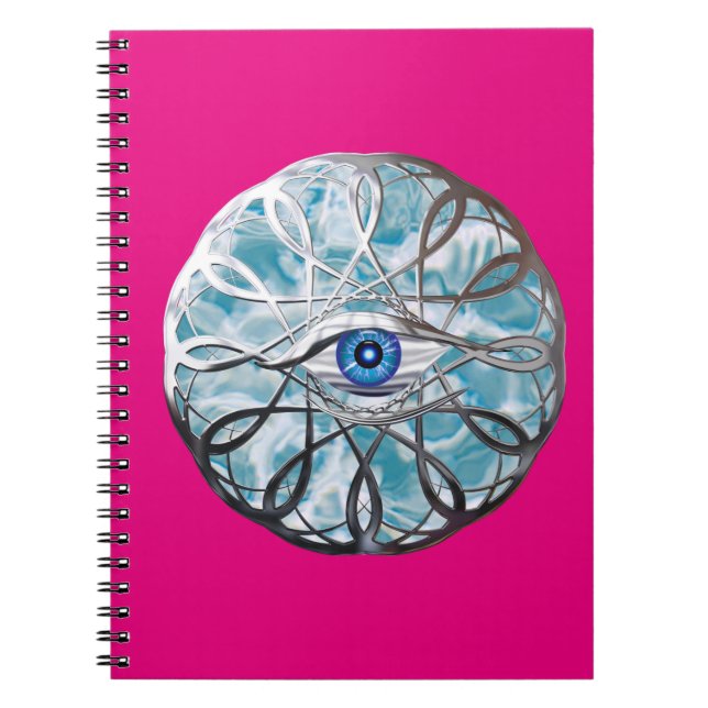 Caderno Espiral Design de olhos místicos cromo (Frente)