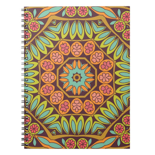 Caderno Espiral Design de ornamento floral abstrato brilhante. (Frente)