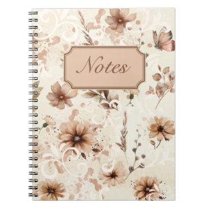 Caderno Espiral Design de ornamento floral em tons de bege