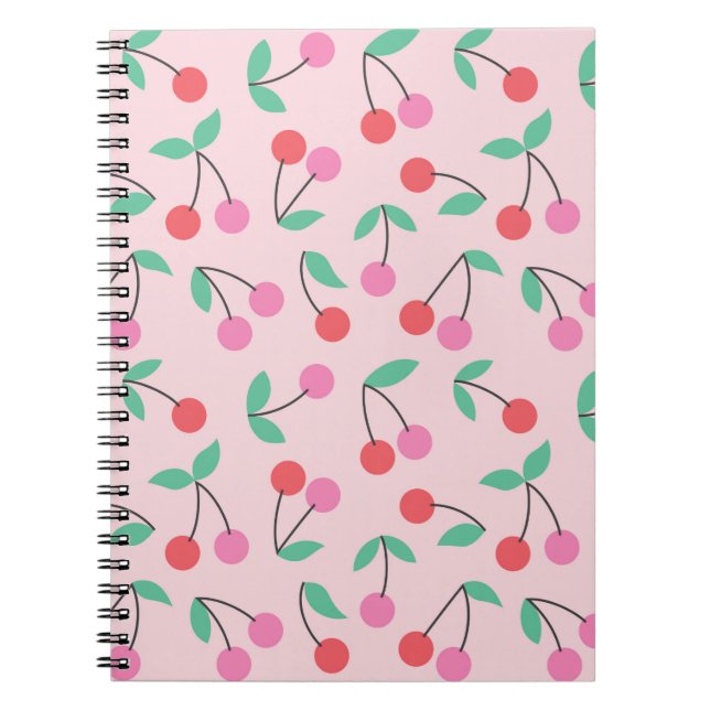 Caderno Espiral Design de padrão contínuo de cereja fofa. Ilustraç (Frente)