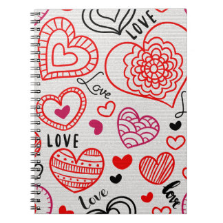 Caderno Espiral Design de Padrão de Amor com Coração Vermelho | Es