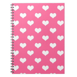 Caderno Espiral Design de Padrão de Coração de Amor Branco Rosa