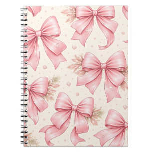 Caderno Espiral Design de Padrão de Laço Rosa – Estética Fofa e Se