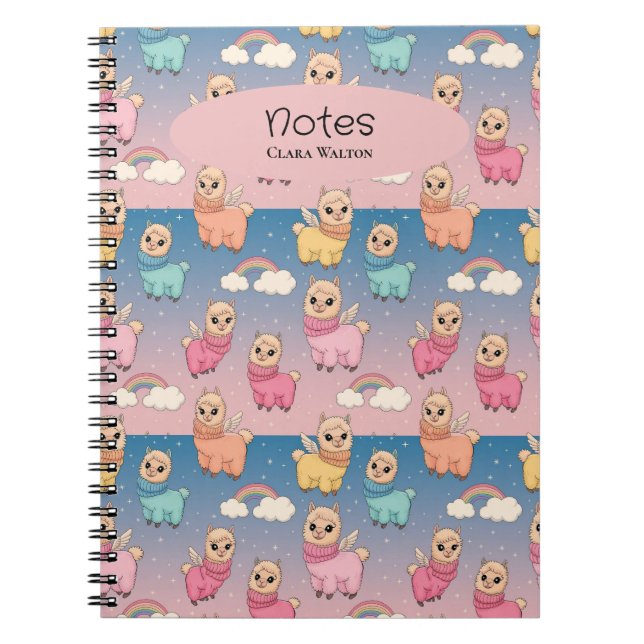 Caderno Espiral Design de Padrão de Unicórnio e Estrelas Mágicas (Frente)
