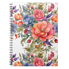 Caderno Espiral Design de padrão floral em aquarela serena