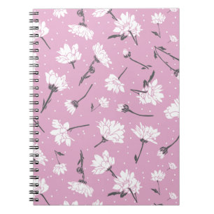 Caderno Espiral Design de Padrão Floral Rosa - Arte Flor Elegante