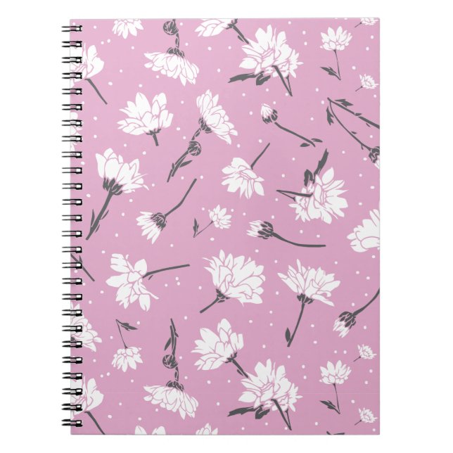 Caderno Espiral Design de Padrão Floral Rosa - Arte Flor Elegante (Frente)