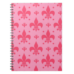 Caderno Espiral Design de padrão rosa Fleur-de-lis