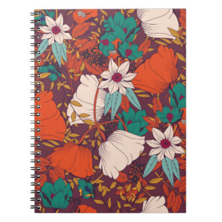 Caderno Espiral Design de padrão sem costura com flores desenhadas