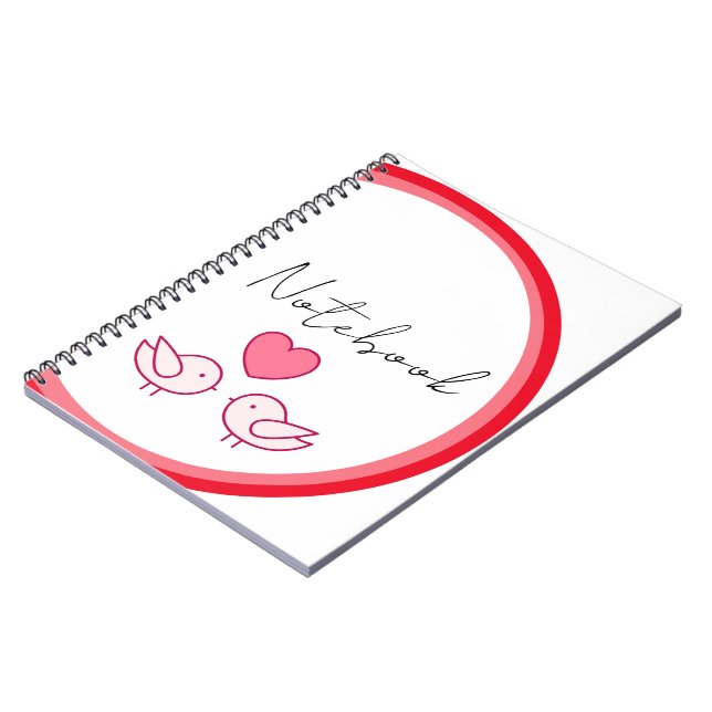 Caderno Espiral Design de Pássaro Fofo e Amor de Coração (Left Side)