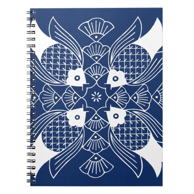 Caderno Espiral Design de Peixes Submarinos com Fundo Azul (Frente)