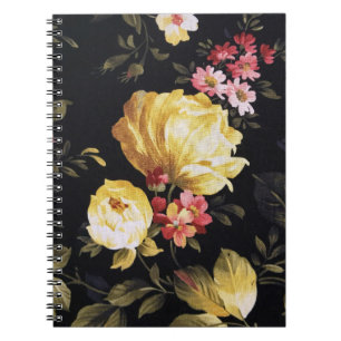 Caderno Espiral Design de Peony Amarelo em Preto