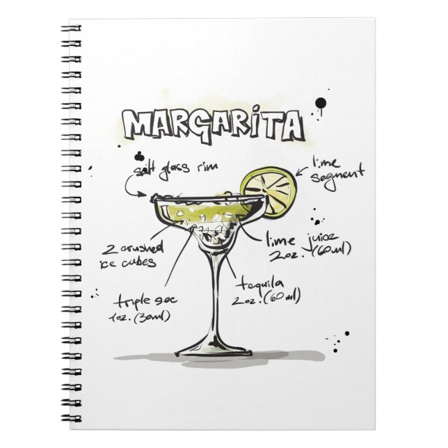 Caderno Espiral Design de Receita de Bebida Margarita (Frente)