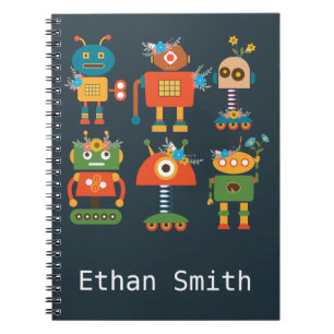 Caderno Espiral Design de robots bonitos para crianças