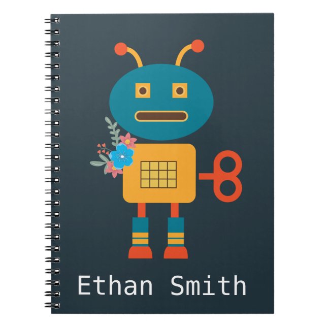 Caderno Espiral Design de robots bonitos para crianças (Frente)