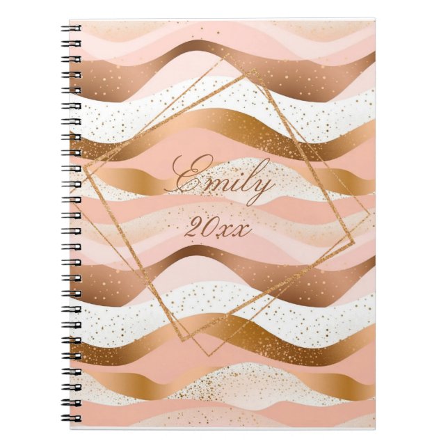 Caderno Espiral Design de rosa com brilho Dourado (Frente)