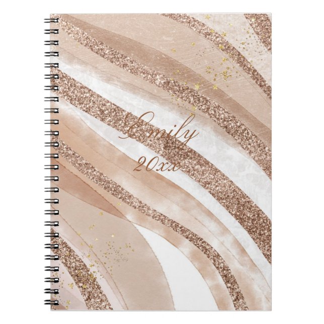 Caderno Espiral Design de rosa com brilho Dourado (Frente)
