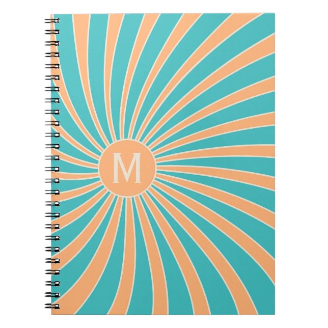 Caderno Espiral Design de rotura solar do estilo Pêssego e Turques (Frente)