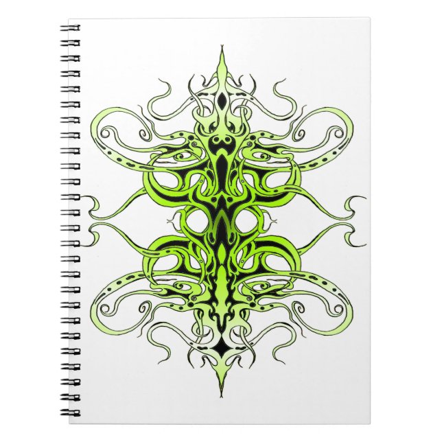 Caderno Espiral Design de Tatuagem Tribal Personalizada Verde (Frente)