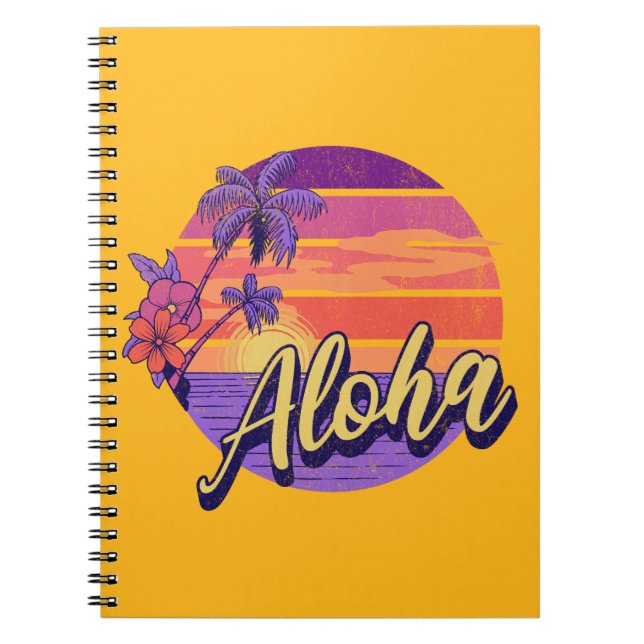 Caderno Espiral Design de texto "Aloha" com estilo retrô (Frente)