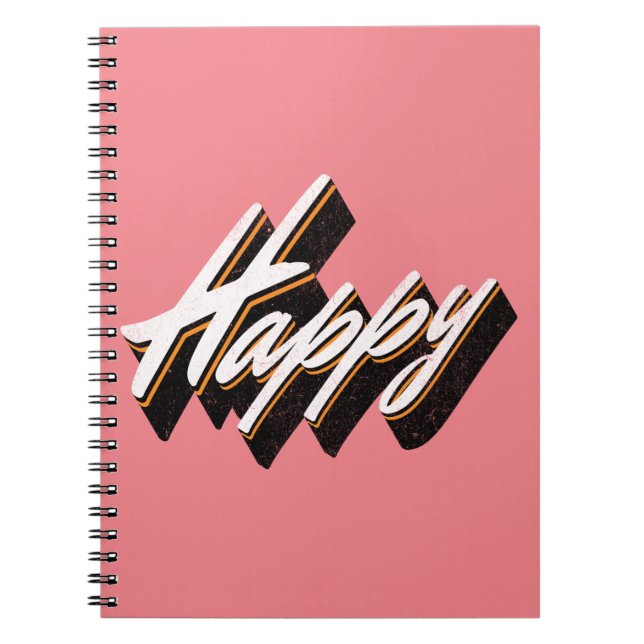 Caderno Espiral Design de texto Feliz (Frente)