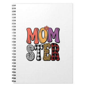 Caderno Espiral Design de Tipografia Xadrez Leopardo Mãe Vintage M
