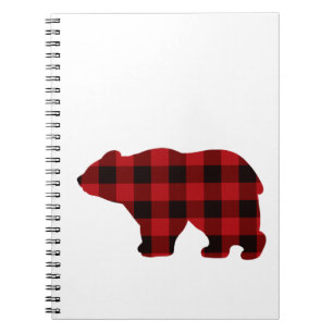 Caderno Espiral Design de Urso xadrez preto e vermelho clássico