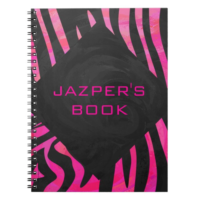 Caderno Espiral Design de zebra preto e rosa quente (Frente)