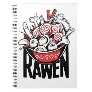Caderno Espiral Design de Zumbi Louco de Macarrão Ramen
