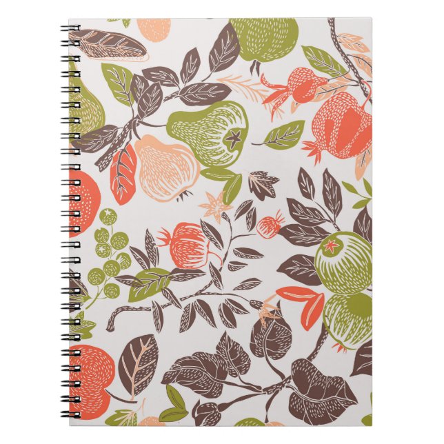 Caderno Espiral Design decorativa de fruta de outono. (Frente)