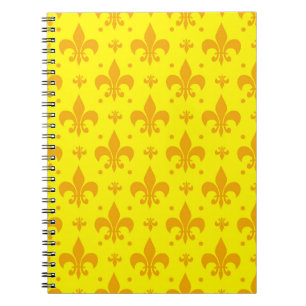 Caderno Espiral Design do padrão Fleur-de-lis amarelo