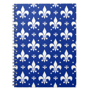 Caderno Espiral Design do padrão Fleur-de-lis de fundo azul