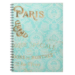 Caderno Espiral Design Dourado Vintage Paris