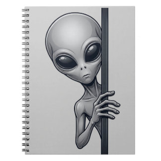 Caderno Espiral Design engraçado de alienígena cinza espiando OVNI