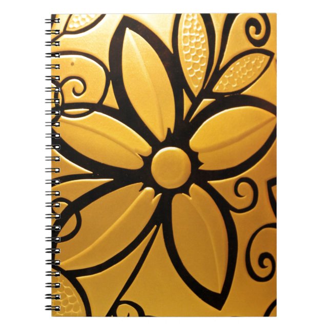 Caderno Espiral Design Floral Amarelo-Ouro radiante (Frente)
