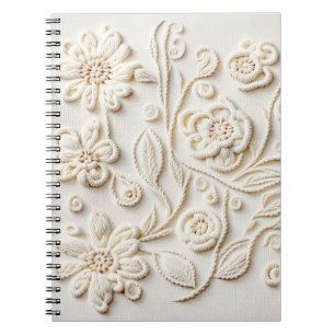 Caderno Espiral Design Floral bordado de marfim