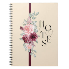 Caderno Espiral Design Floral com Fita em Rosa e Preto
