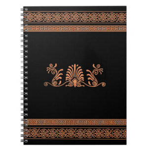 Caderno Espiral Design floral preto e alaranjado do estilo do