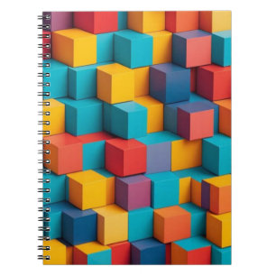 Caderno Espiral Design Geométrico de Cubos 3D Coloridos