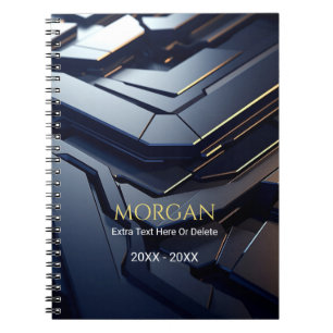 Caderno Espiral Design Geométrico Moderno Preto e Cinza, Nome Dour