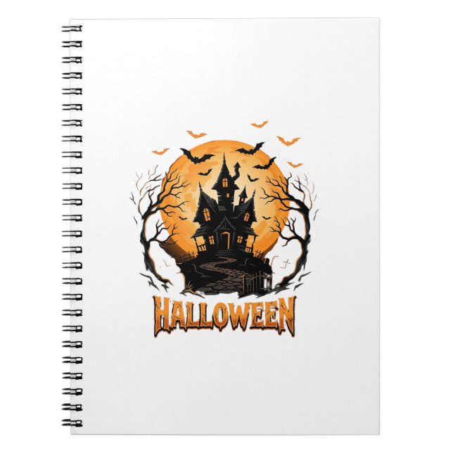 Caderno Espiral Design Gráfico de Morcego Lua de Casa Assombrada d (Frente)