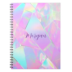 Caderno Espiral Design Iridescente Azul-Verde e Rosa, Nome em Letr