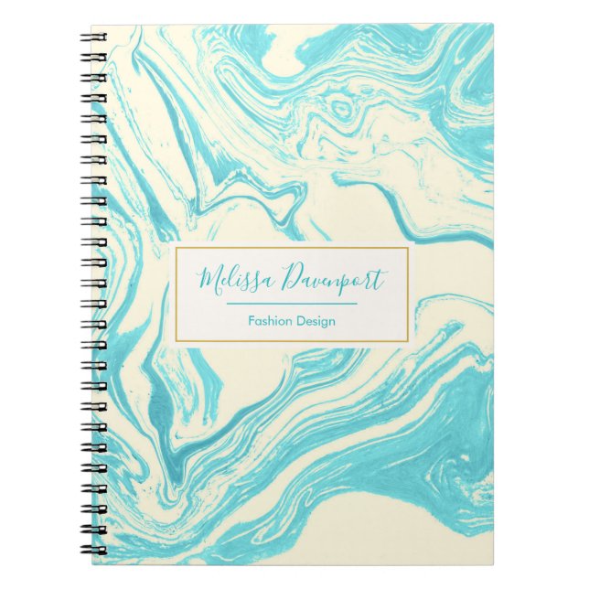Caderno Espiral Design mármore legal em Turquesa e Creme (Frente)