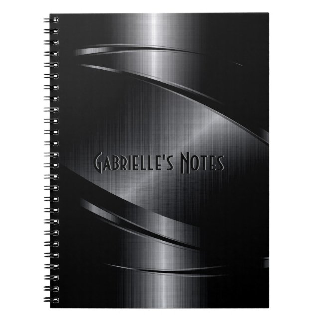 Caderno Espiral Design metálico preto - aparência de aço inoxidáve (Frente)