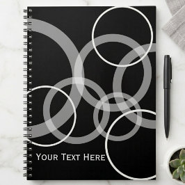 Caderno Espiral Design Moderno de Círculos Sobrepostos em Preto e