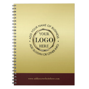 Caderno Espiral Design ouro vermelho-escuro, logotipo ou foto em c