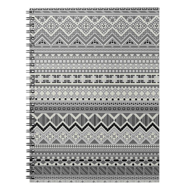 Caderno Espiral Design padrões aztec de cinza (Frente)