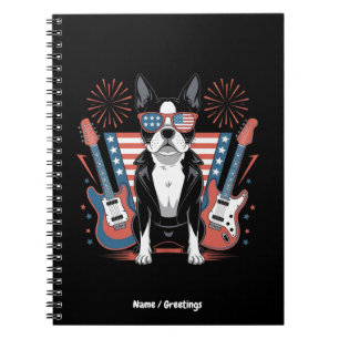 Caderno Espiral Design Patriótico de Cão Boston Terrier Amante da