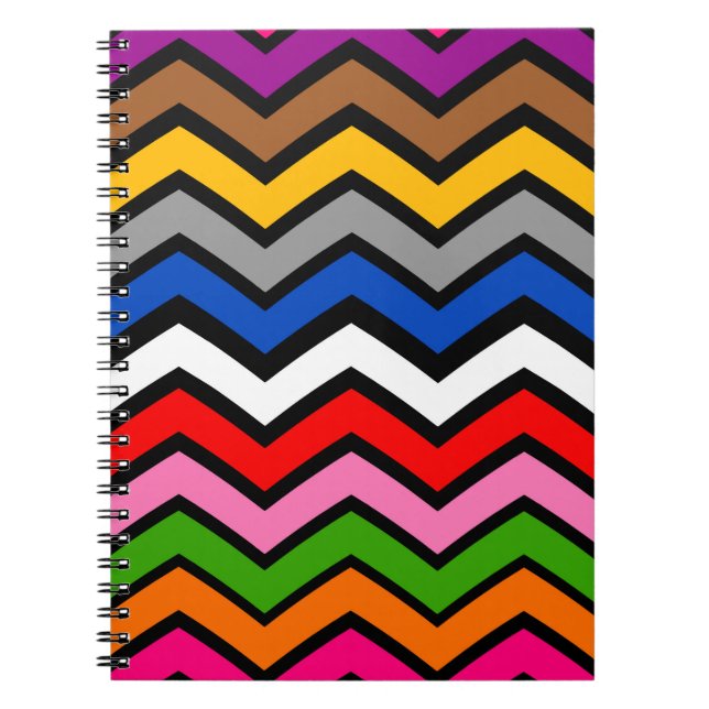 Caderno Espiral Design Preto Zigzag Multicolorido (Frente)